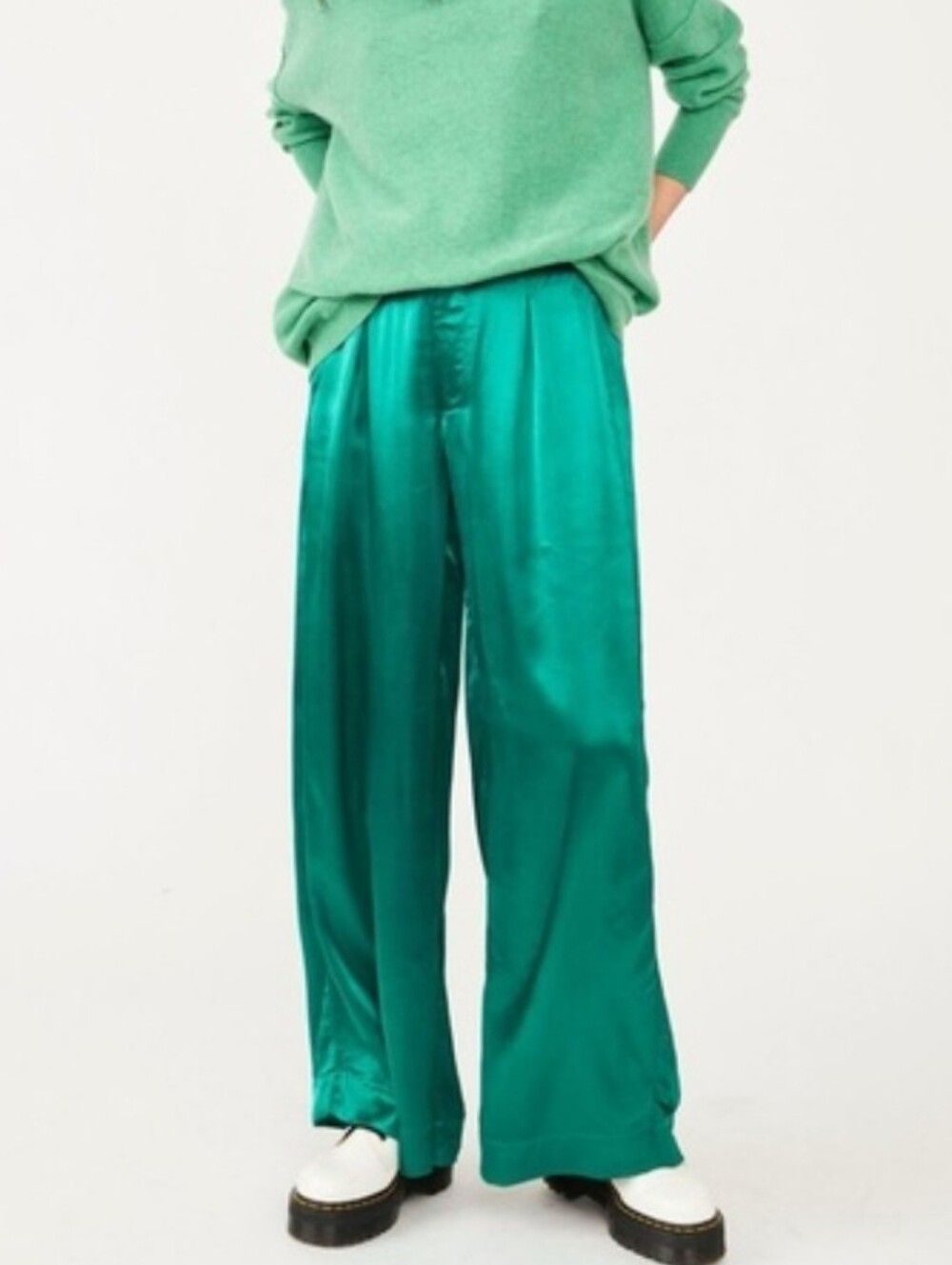 Free People Emerald Green Good Days Satin Trousers Size XS Quiet Luxury
